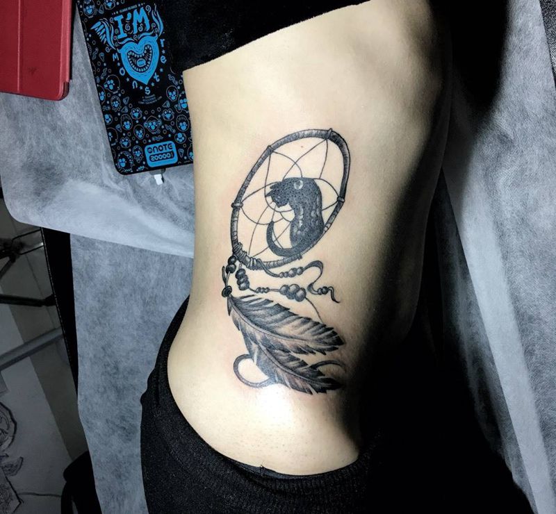 捕梦网纹身图片_成品腰部欧美原创纹身图案