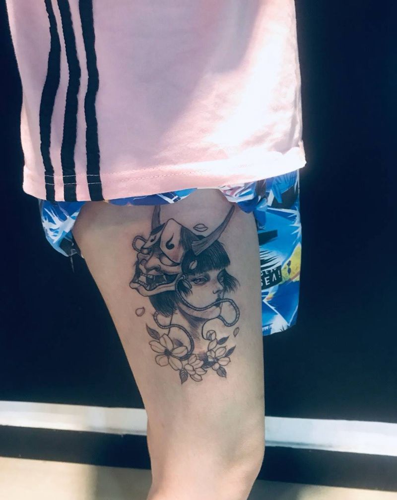 大腿菇凉纹身图片