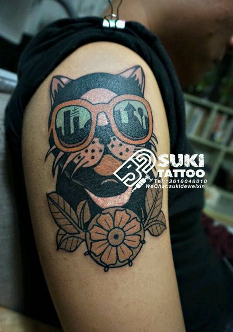 屌炸天的喵星人纹身图片_手臂欧美原创成品纹身图案