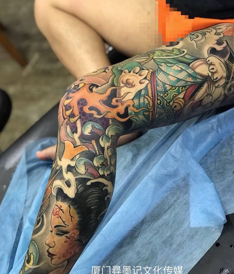 花腿纹身图片_成品手臂欧美传统清新人物鬼神静物厦门纹身图案