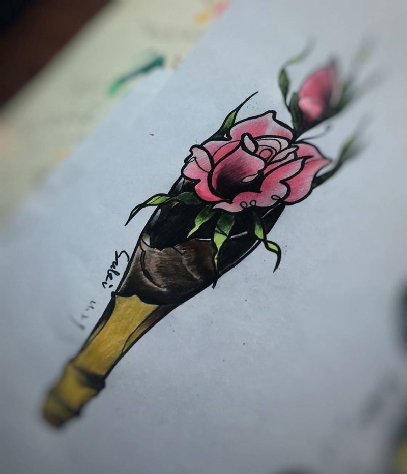 手稿纹身图片_手稿欧美植物纹身图案