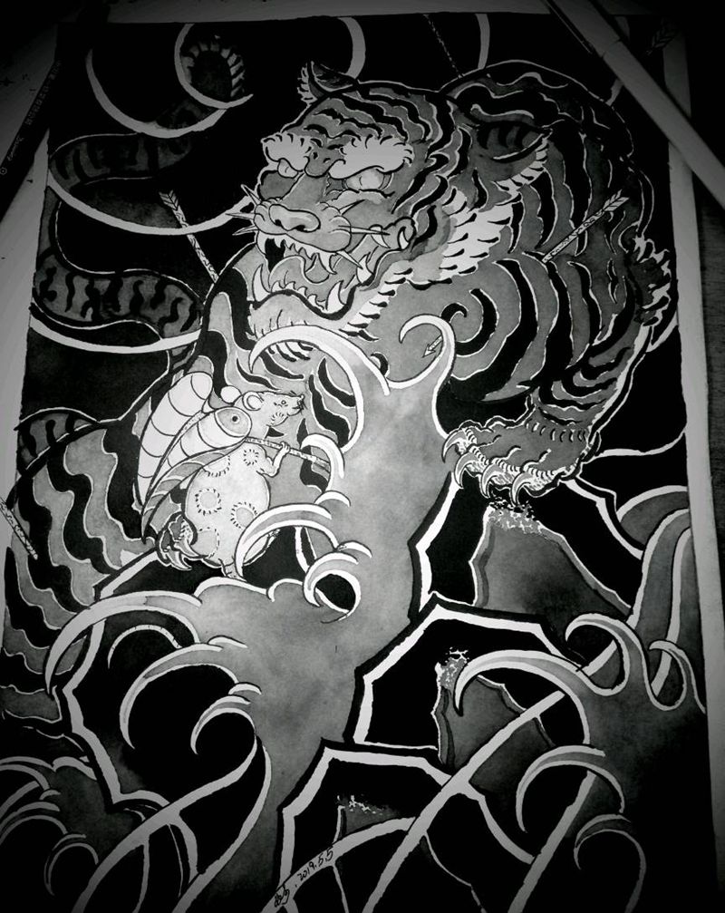 日常练习纹身图片_老传统老虎纹身图案