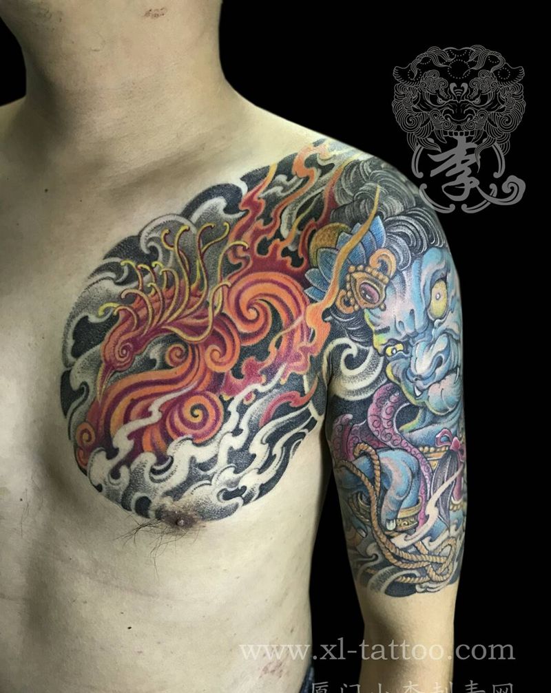 不动明王纹身图片_胸部手臂传统清新人物鬼神厦门福建不动明王成品纹身图案