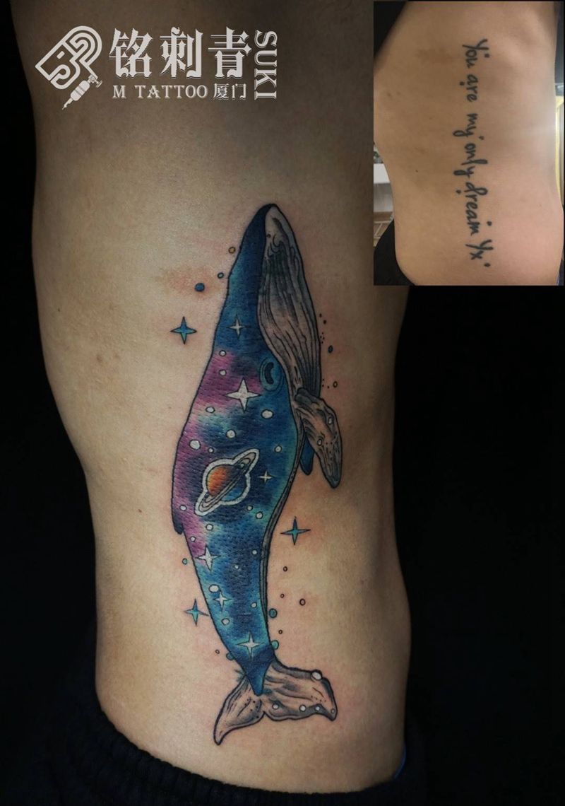 星际鲸 遮盖纹身图片_New School水彩纹身图案