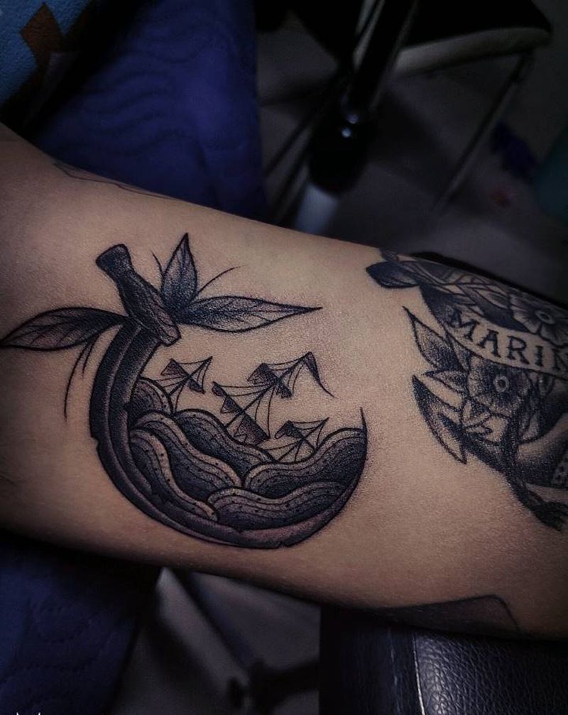 沉船school纹身图片_手部手臂Old School新传统纹身图案