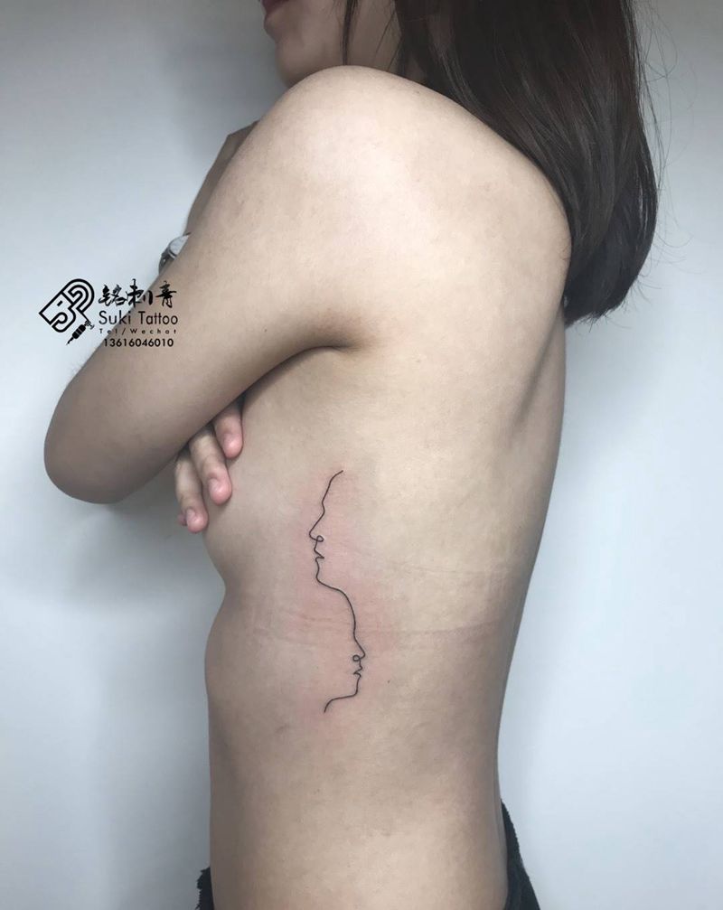 爸爸妈妈的侧面简笔画纹身图片
