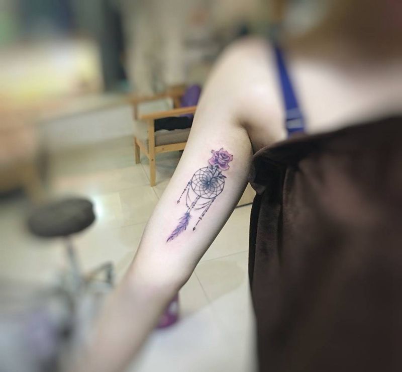 微型捕梦网纹身图片_欧美清新手臂成品纹身图案