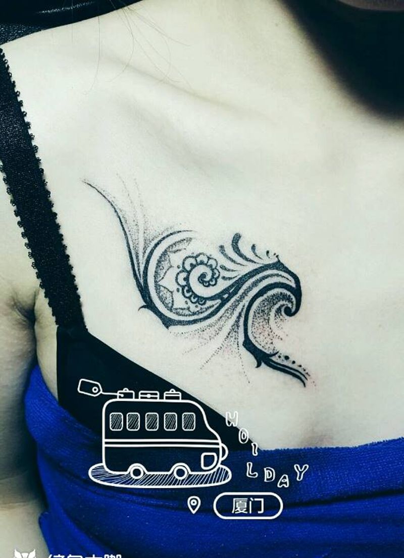 盖斑纹身图片_胸部清新图腾成品纹身图案