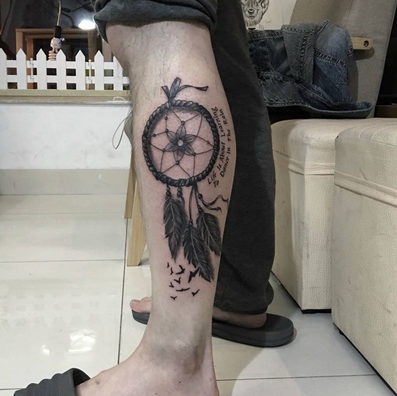 客定捕梦网纹身图片_成品腿部欧美原创纹身图案