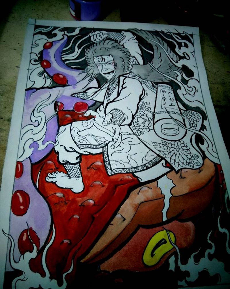 自画手稿，未完成纹身图片_老传统纹身图案