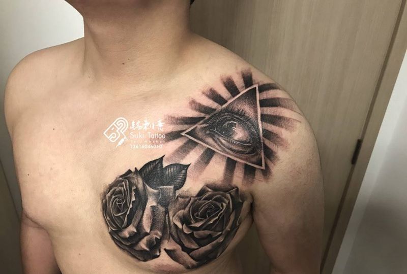 欧美写实拼接中上帝之眼纹身图片