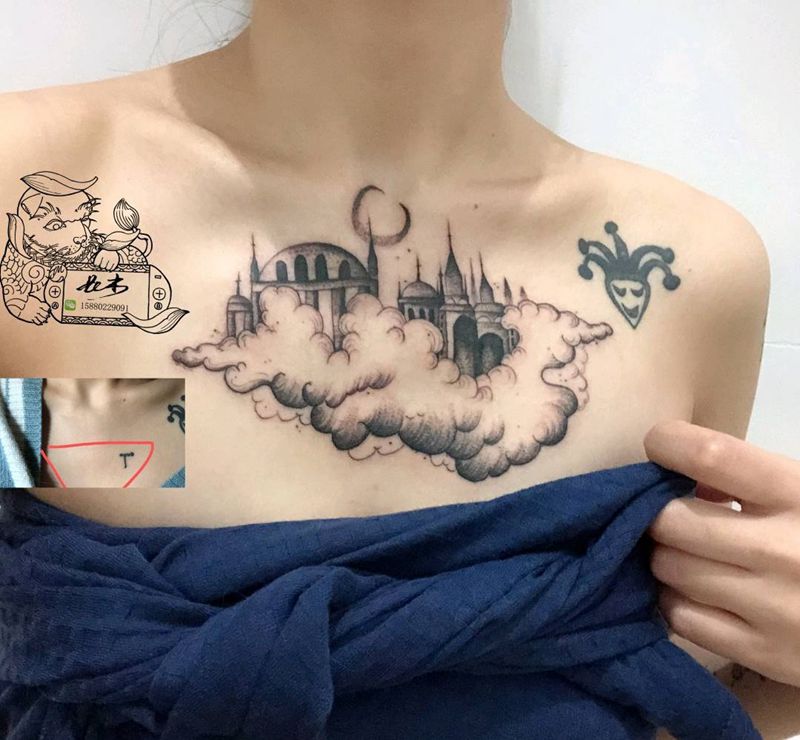 昨晚小图，云上之城～设计遮纹身图片_胸部点刺几何纹身图案