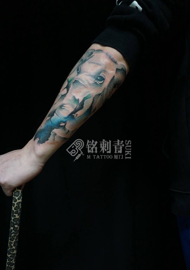 客人自带图水墨象纹身图片