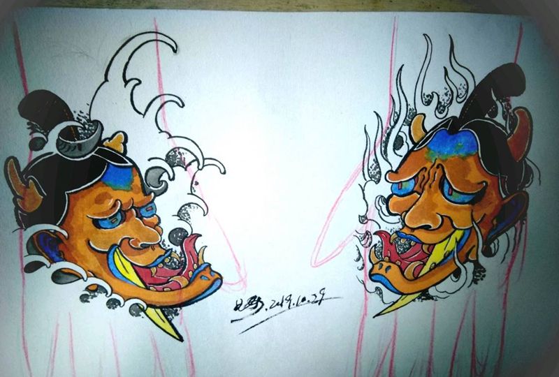 日常练习，手背般若纹身图片_手部新传统老传统纹身图案