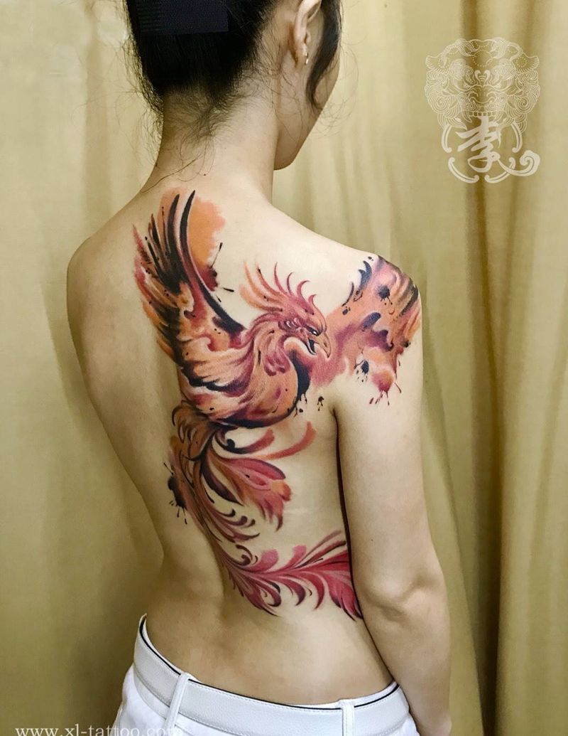 凤凰涅磐纹身图片_成品背部手臂国画清新传统原创鬼神厦门凤凰纹身图案