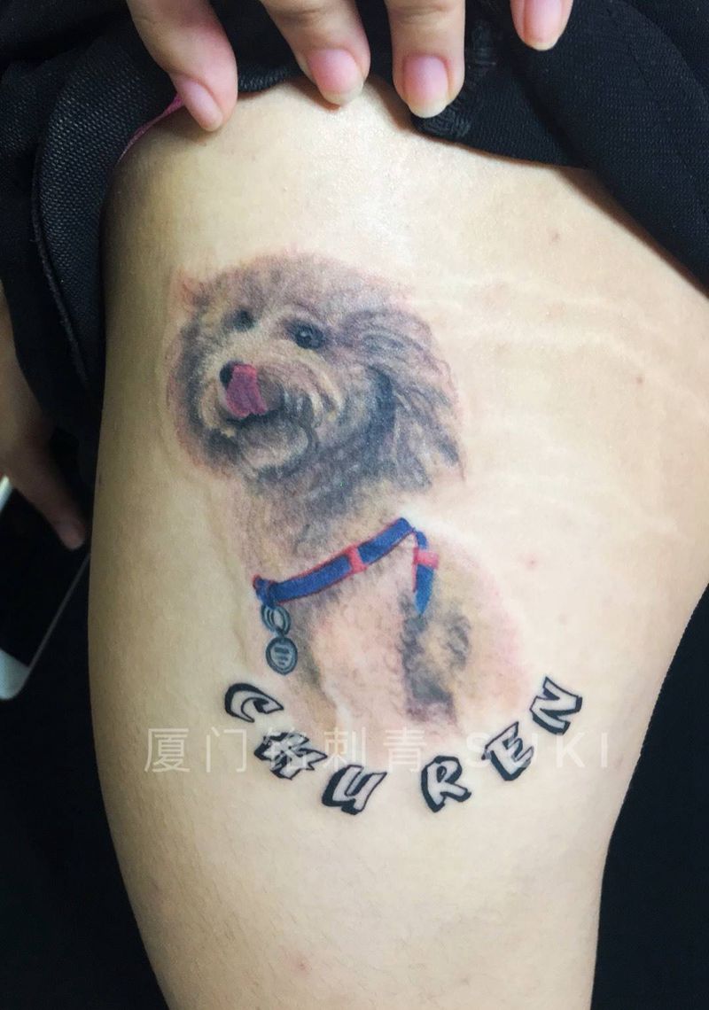 彩色写实小狗纹身图片