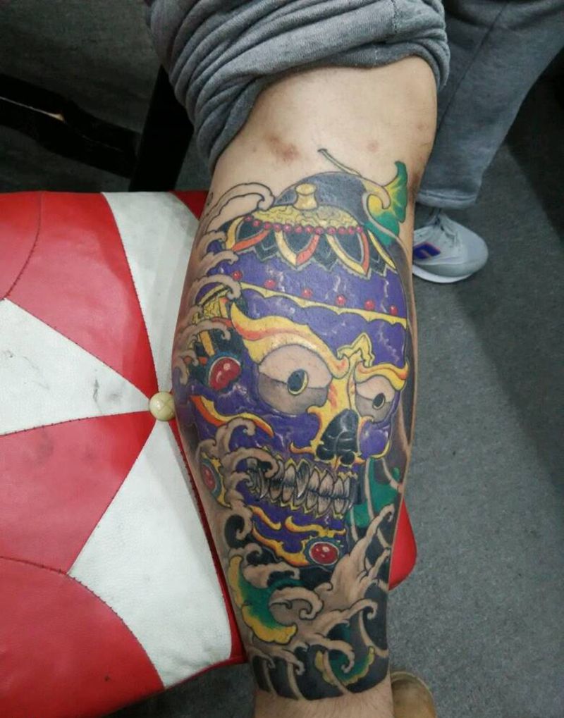 嘎巴拉纹身图片_腿部新传统嘎巴拉纹身图案