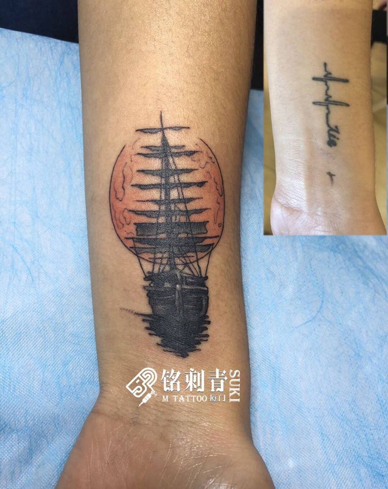 遮盖 小帆船纹身图片
