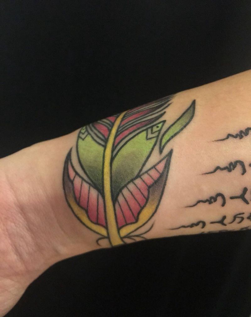 Oldschool 彩色羽毛纹身图片