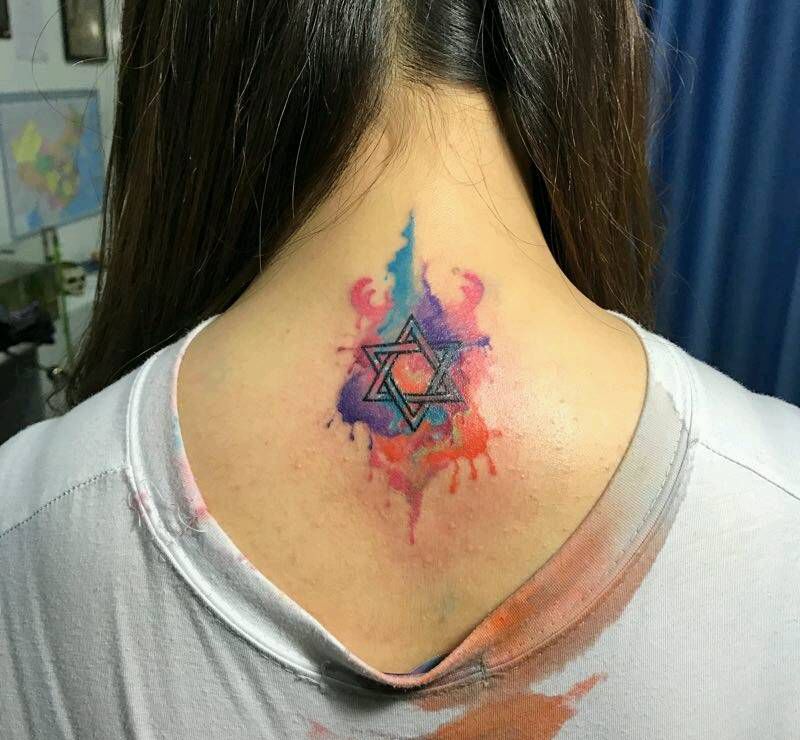 旧纹身修改纹身图片_颈部欧美清新几何动物原创成品纹身图案