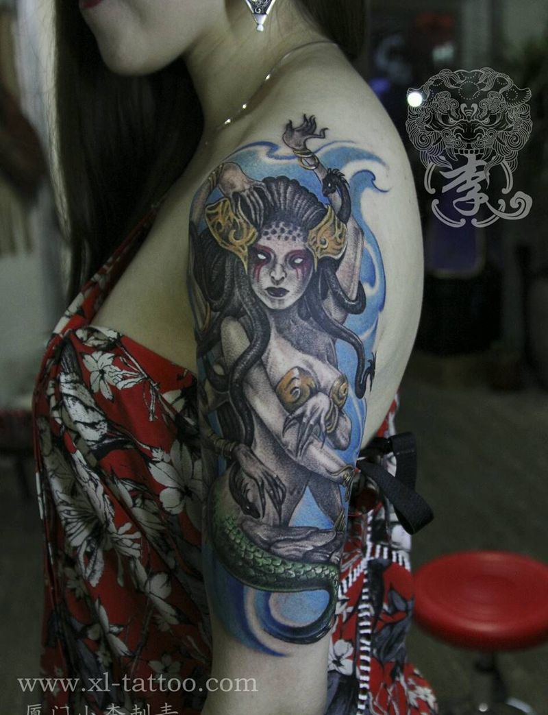 娜迦 纹身纹身图片_胸部手臂欧美传统清新人物鬼神宗教原创成品纹身图案