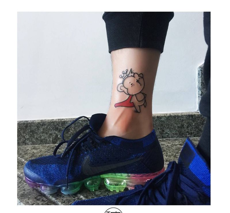 小猴子纹身图片_成品腿部清新纹身图案
