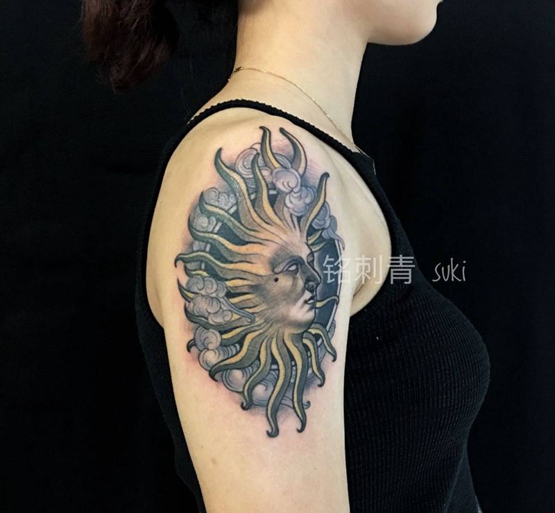 太阳神oldschool纹身图片