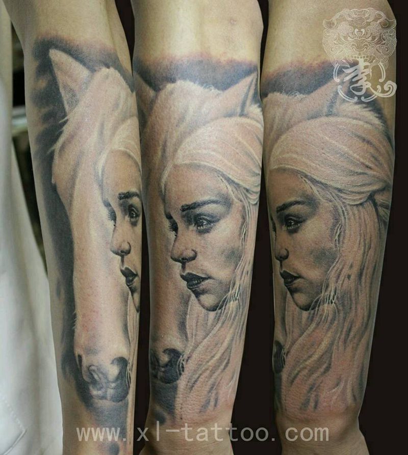 龙母纹身图片_手臂欧美传统肖像清新写实人物鬼神宗教成品纹身图案