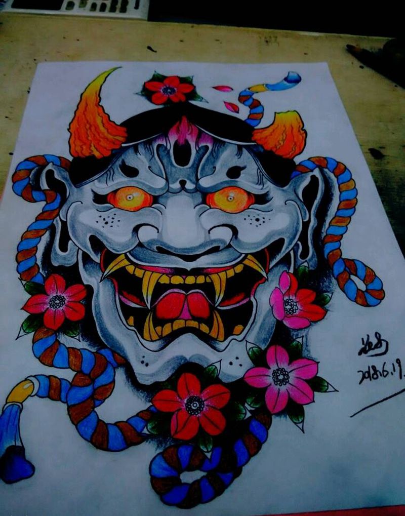 手稿：般若纹身图片_手臂传统原创手稿纹身图案