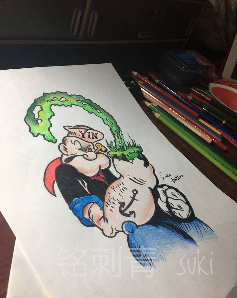 客人定做大力水手oldschool纹身图片