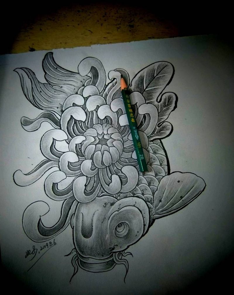 日常练习，大头鱼纹身图片_手臂胸部老传统纹身图案