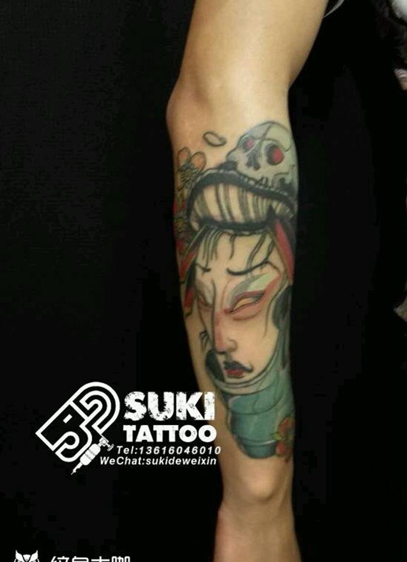 艺妓图包小臂纹身图片_手臂欧美人物纹身图案