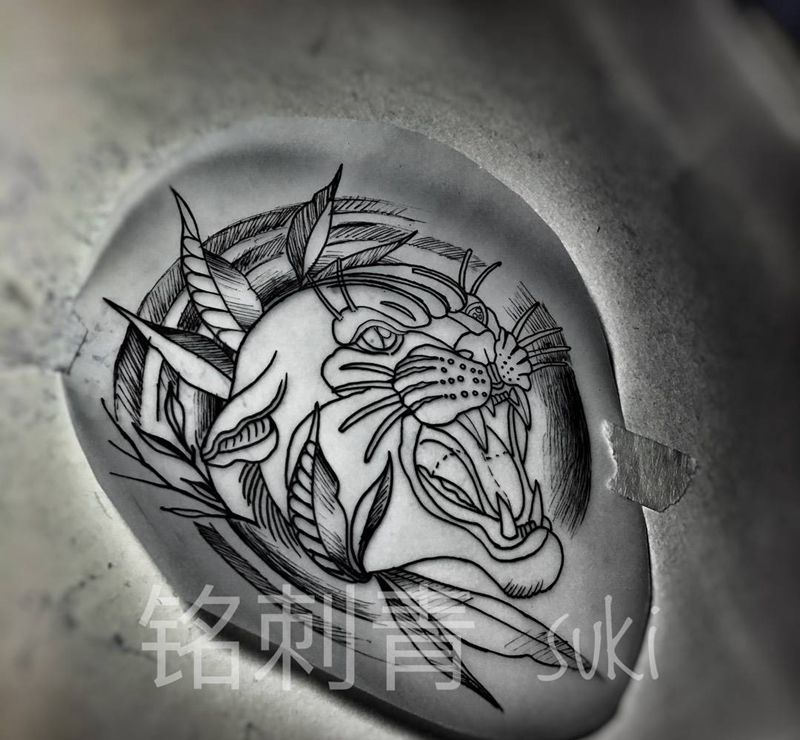 定做同行手背黑豹欧美 线稿纹身图片
