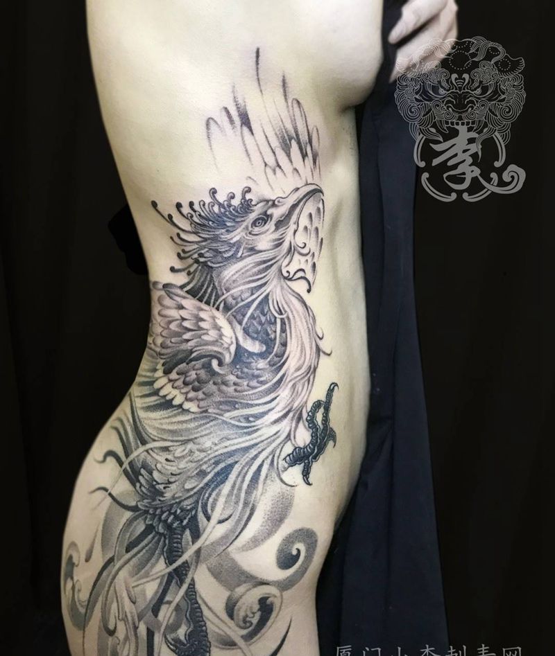 凤舞纹身图片_成品臀部腰部传统写实清新原创凤凰厦门欧美纹身图案