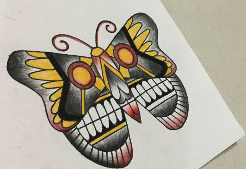 old school蝴蝶纹身图片_手稿欧美纹身图案