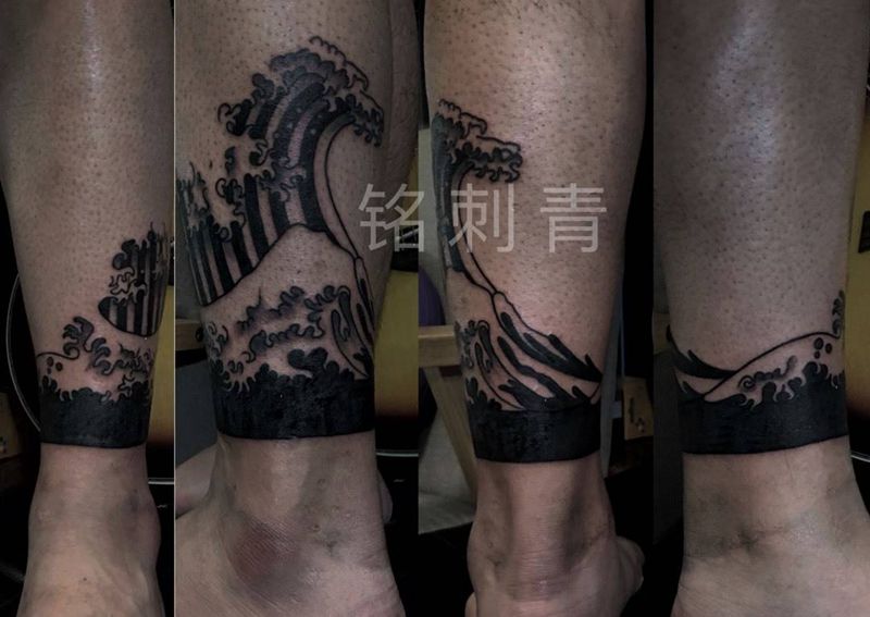 遮盖的浪花纹身图片