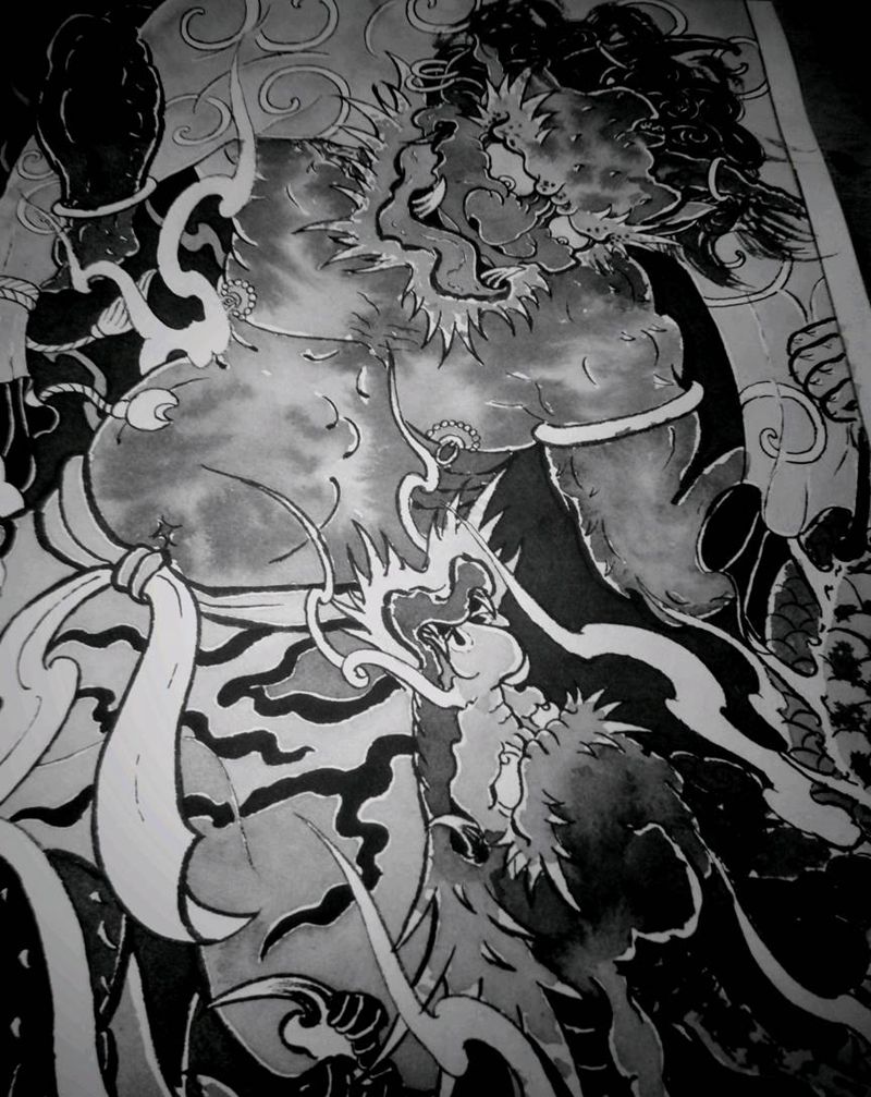 日常练习纹身图片_新传统风神纹身图案