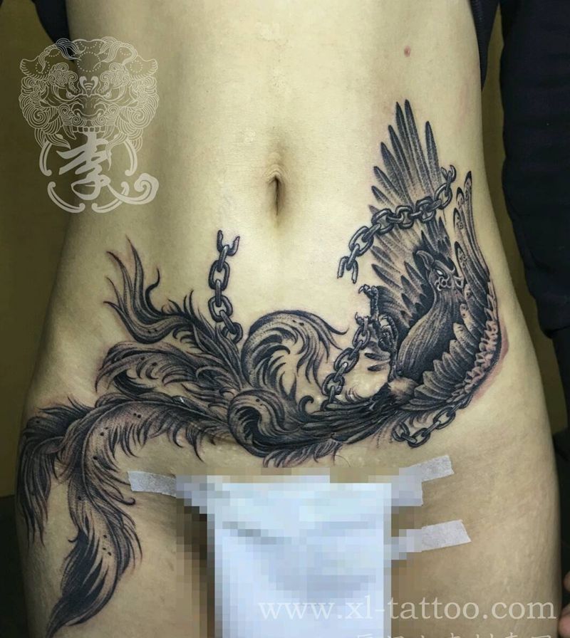 天堂鸟纹身图片_腹部欧美清新鬼神厦门福建貔貅凤凰成品纹身图案