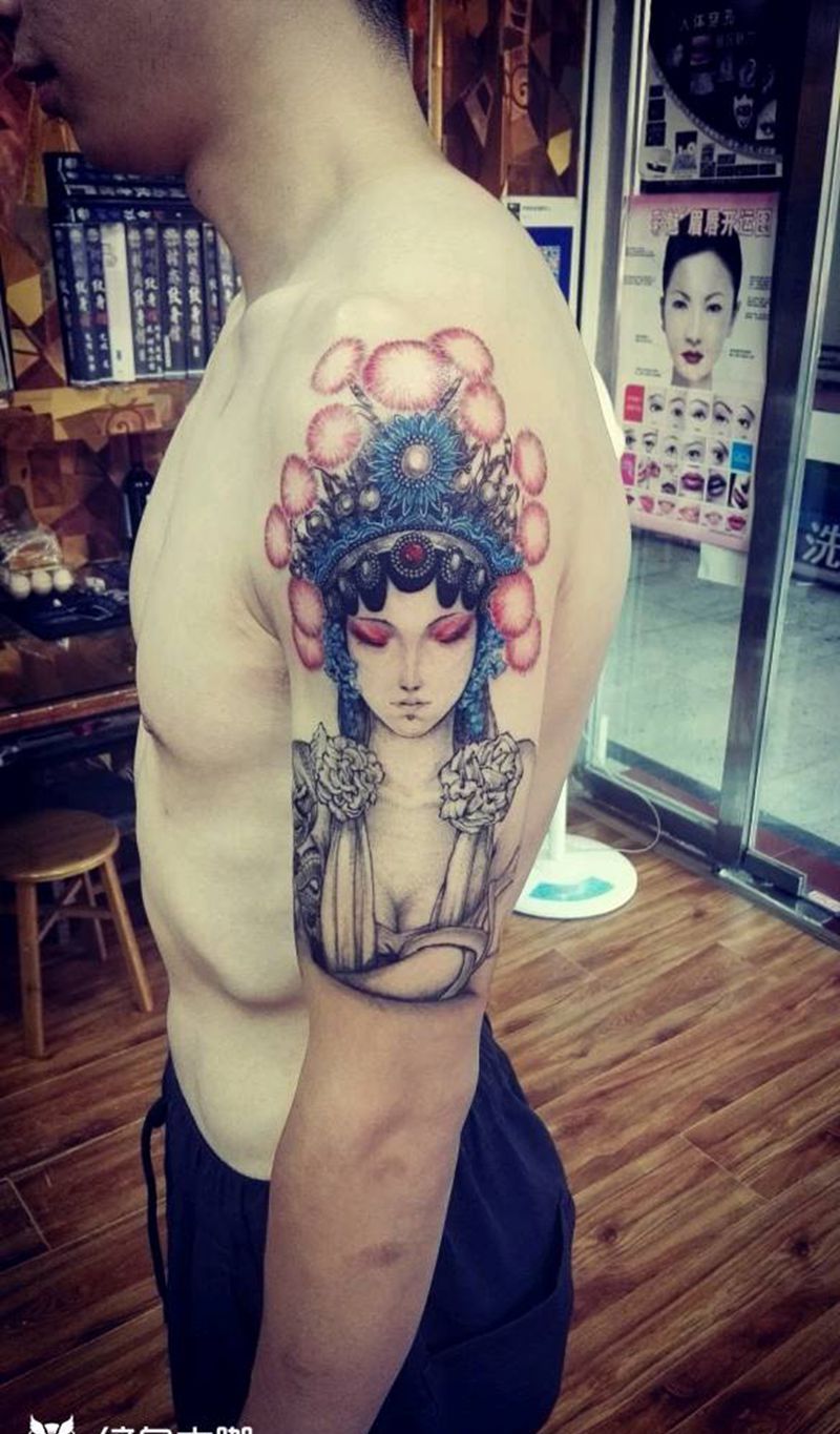 花旦纹身图片_手臂肖像人物成品纹身图案