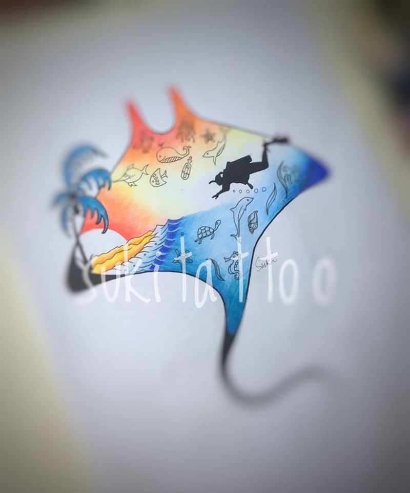 潜水题材欧美纹身纹身图片_原创欧美纹身图案