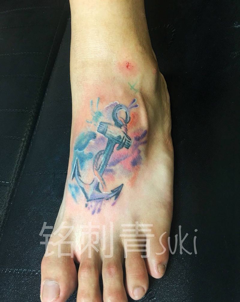 脚背纹身 船锚纹身图片