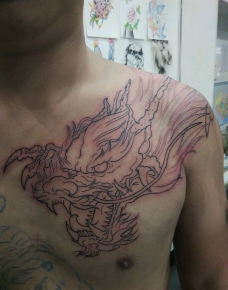 大龙（未完成）纹身图片_肩部胸部背部传统鬼神图腾原创纹身图案