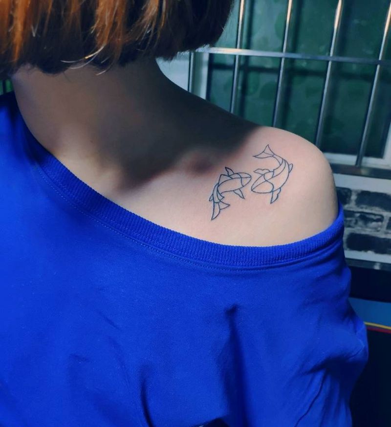 双鱼纹身图片_肩部清新字符动物成品纹身图案