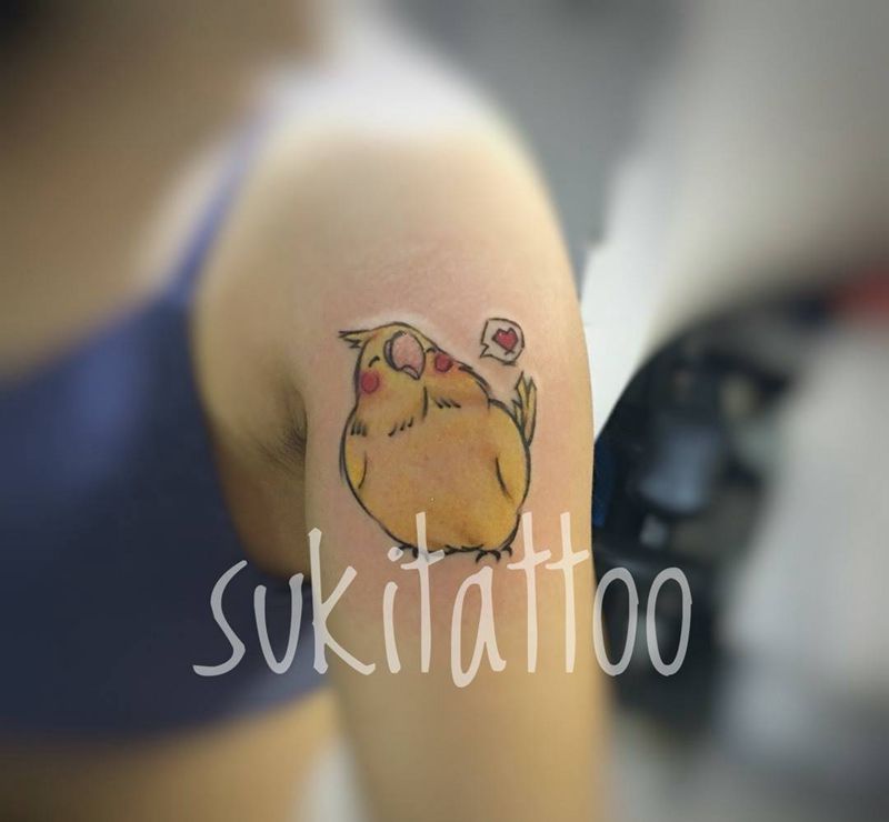 雀仔叫炸毛纹身图片_欧美清新动物成品手臂纹身图案