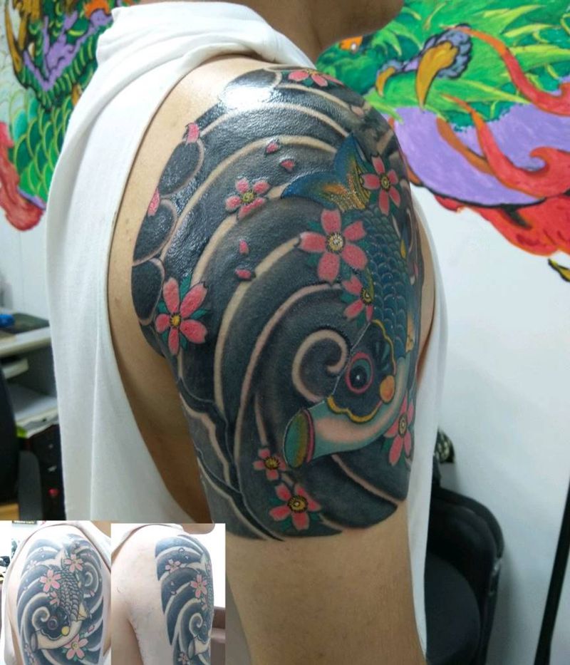 旧纹身修改纹身图片_肩部手臂老传统纹身图案