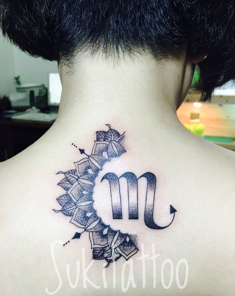 原创天蝎座纹身图片_原创欧美清新成品背部纹身图案