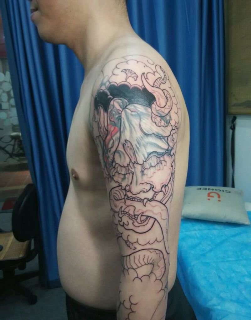 传统七分袖遮盖纹身图片_传统原创纹身图案