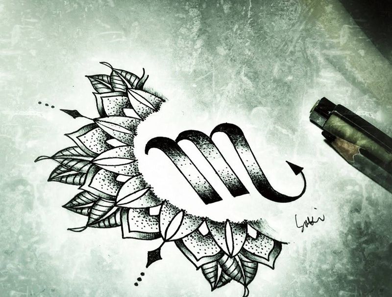 客定原创天蝎座纹身图片_手稿原创颈部欧美纹身图案