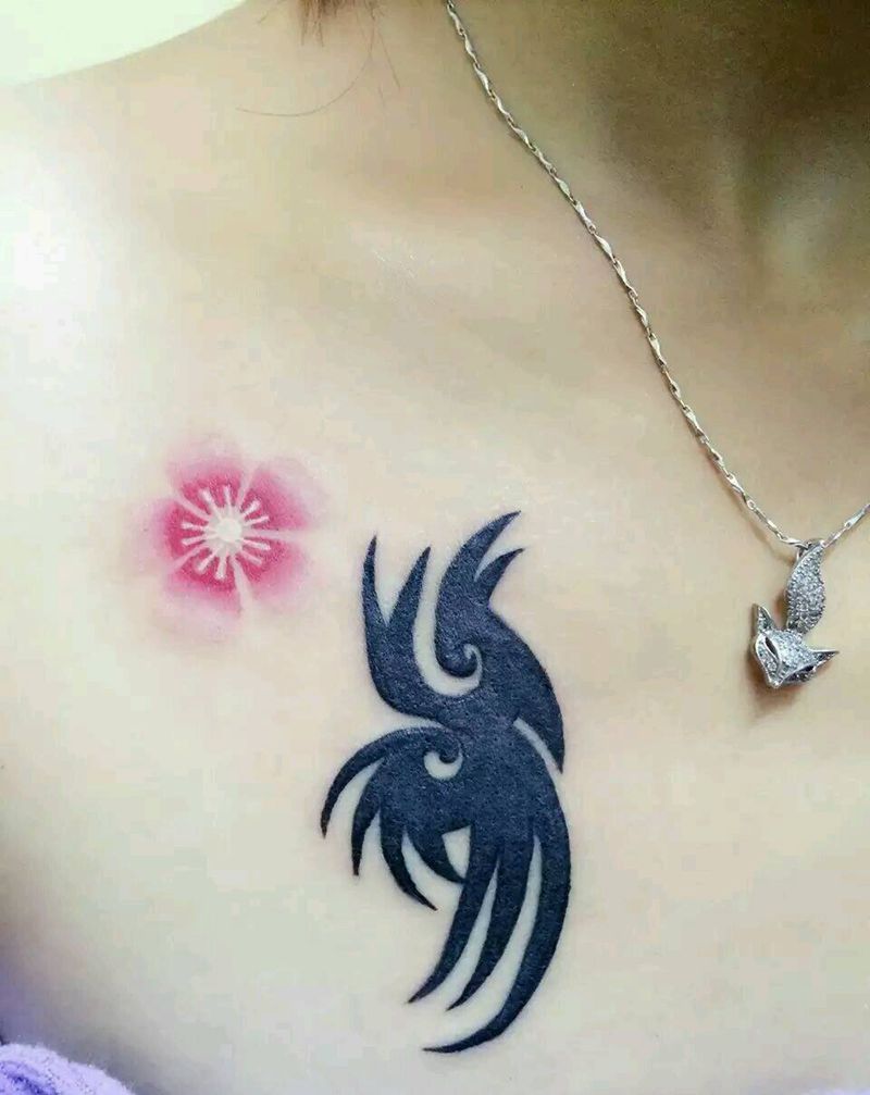 旧图腾修复加樱花一朵纹身图片