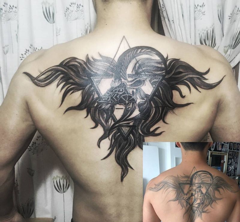 旧图修改纹身图片_成品背部欧美图腾动物纹身图案